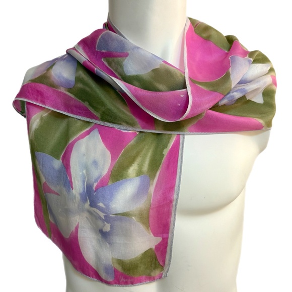 Vintage Vera Neumann Silk Scarf – Pink Floral Watercolour – 10" x 50" - Picture 1 of 8